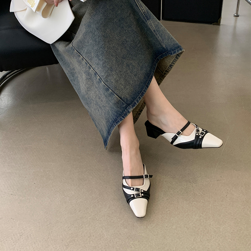 2024 New Retro Flat Sandals for Women Buckle High Heel Roman Sandals Fashion Shoes - Image 3