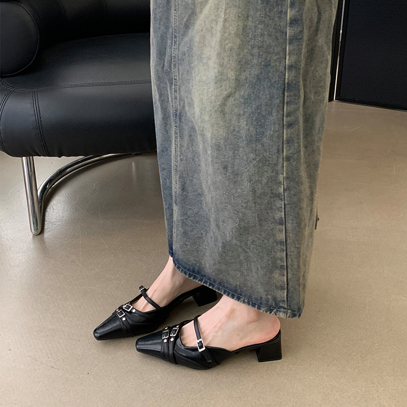 2024 New Retro Flat Sandals for Women Buckle High Heel Roman Sandals Fashion Shoes - Image 4