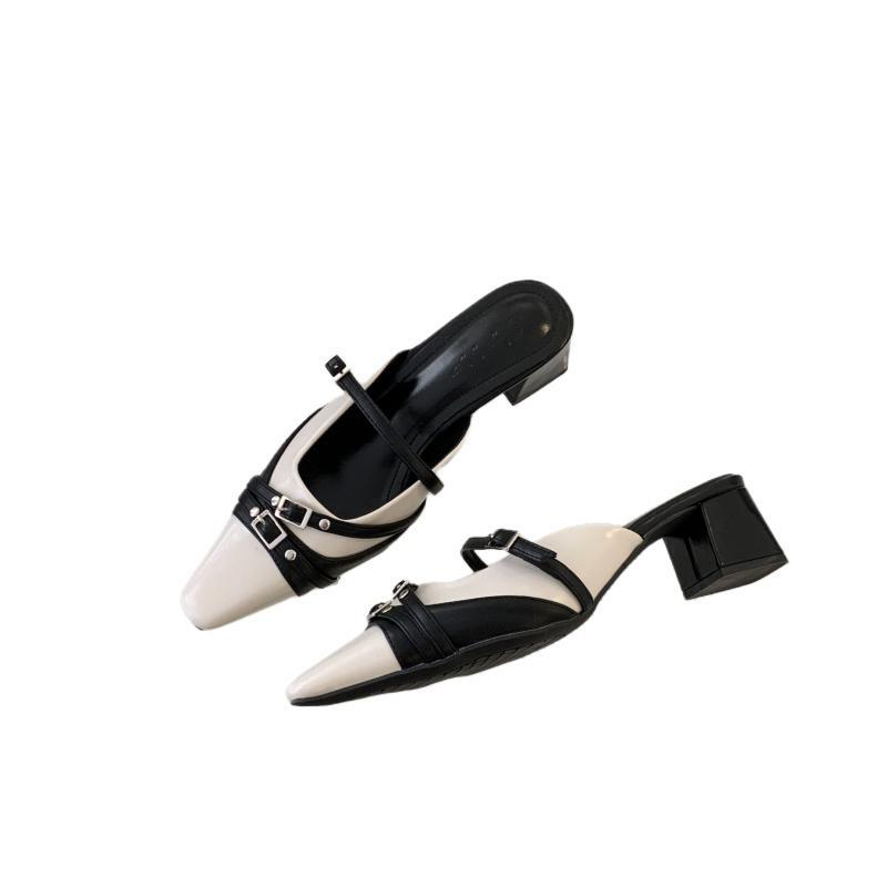 2024 New Retro Flat Sandals for Women Buckle High Heel Roman Sandals Fashion Shoes - Image 5