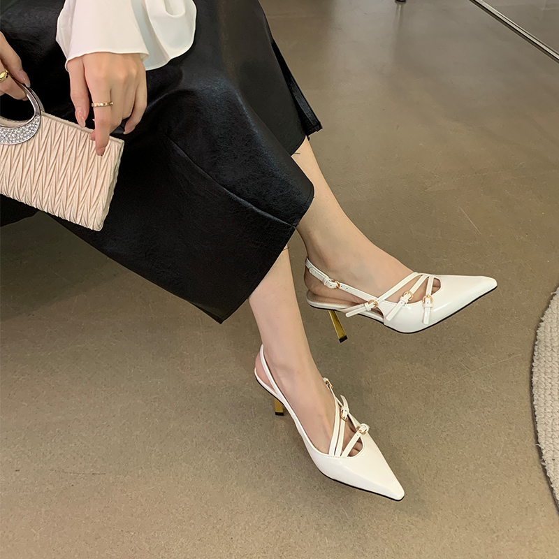 2024 New Summer Pointed Toe Thin Heel Buckle Strap Closed Toe Sandals for Women Korean Style - Image 3