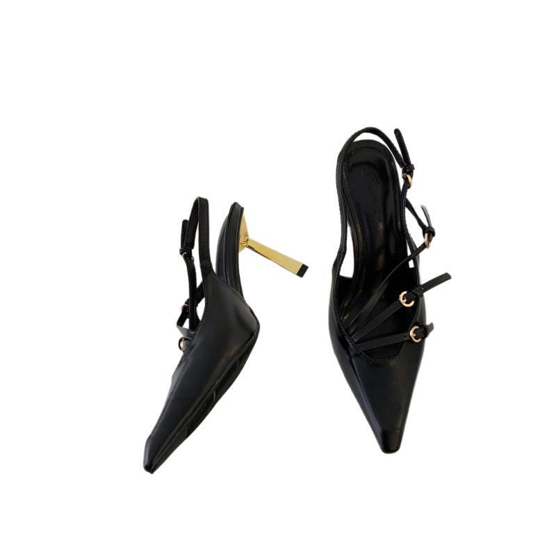 2024 New Summer Pointed Toe Thin Heel Buckle Strap Closed Toe Sandals for Women Korean Style - Image 5