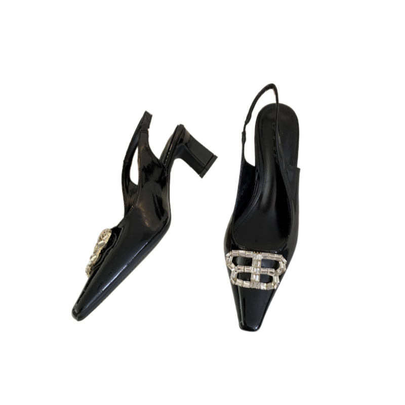 2024 Rhinestone Pointed Toe High Heel Women's Shoes Backless Slingback Sandals - Image 5