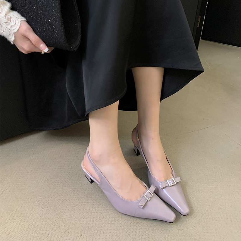2024 Spring French Retro Buckle Pointed Toe High Heel Open Back Sandals for Women - Image 2