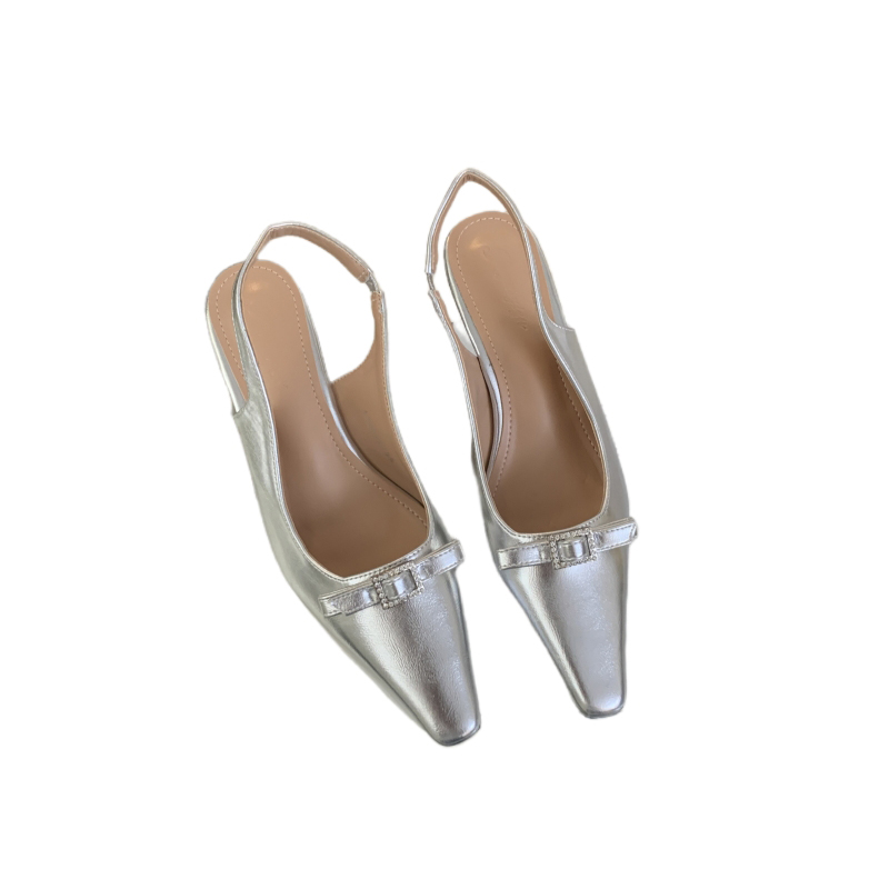 2024 Spring French Retro Buckle Pointed Toe High Heel Open Back Sandals for Women - Image 5