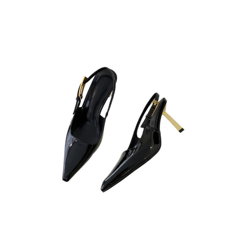 2024 Spring New Patent Leather Pointed Toe High Heel Slingback Sandals for Women - Image 5