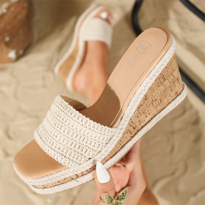 2024 Summer New 9CM High Heel Women's Platform Fish Mouth Sandals Wedge Thick Sole Slippers