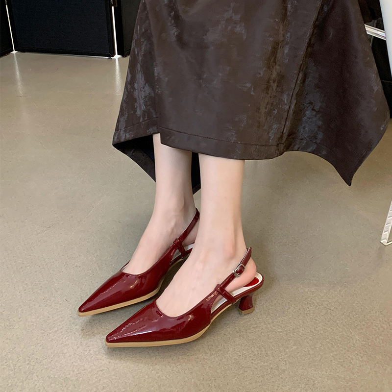 Fortune One Foot Mary Jane Closed Toe Half Slippers Women's 2024 Spring New Pointed Toe One Strap Metal Sandals - Image 3