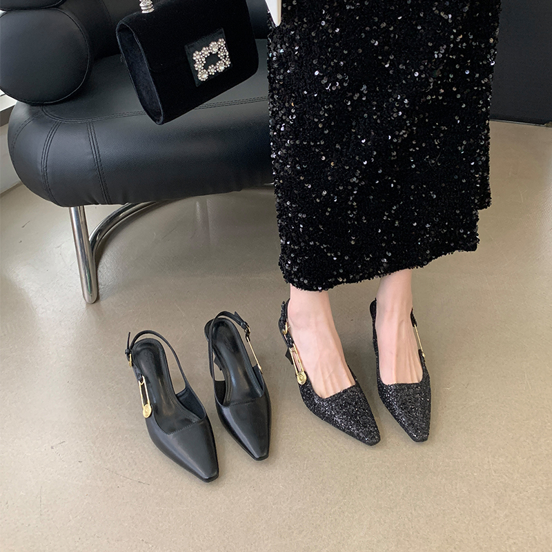 Fortune One-Strap Closed-Toe Pointed High Heel Women's 2024 Spring Fashion Sexy Mary Jane Sandals