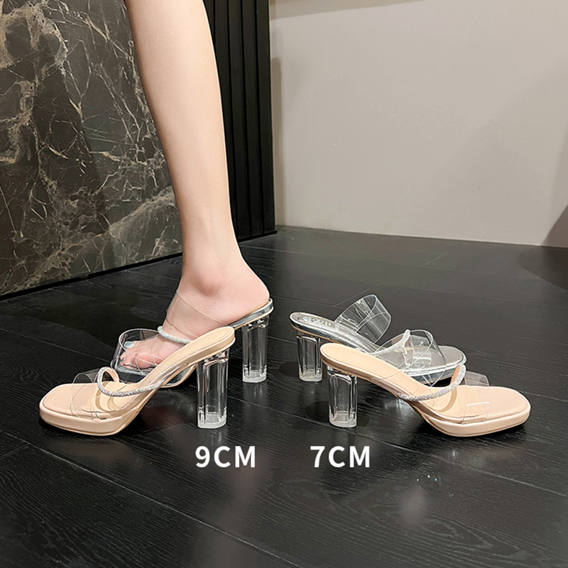French Rhinestone Clear Thick Sole Platform High Heel Women's Summer Sandals