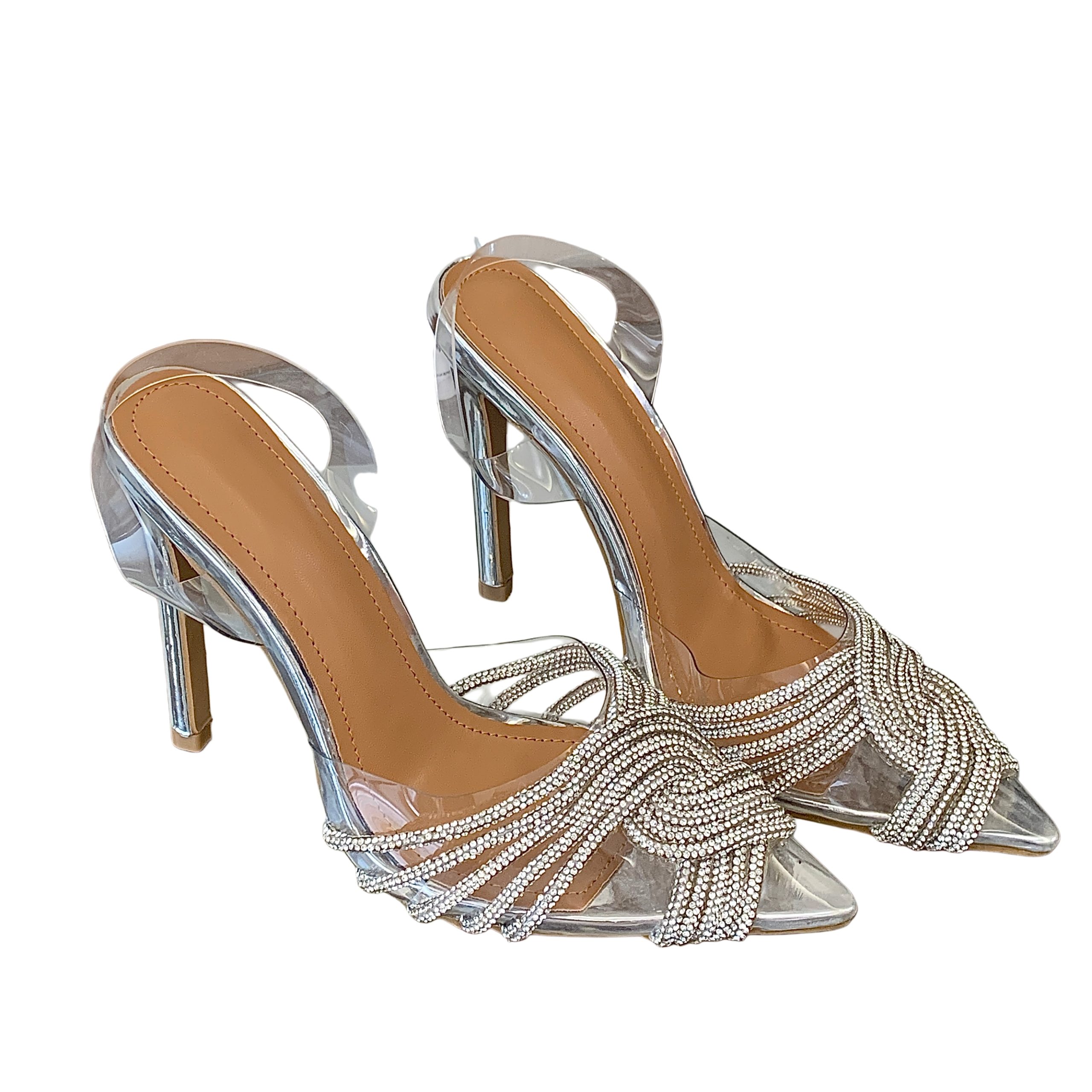 Mobeini Sparkling Rhinestone Stiletto Heel Sandals for Women Summer Transparent Strap Open Toe Slip-On Sexy Style with Jeans - Image 5