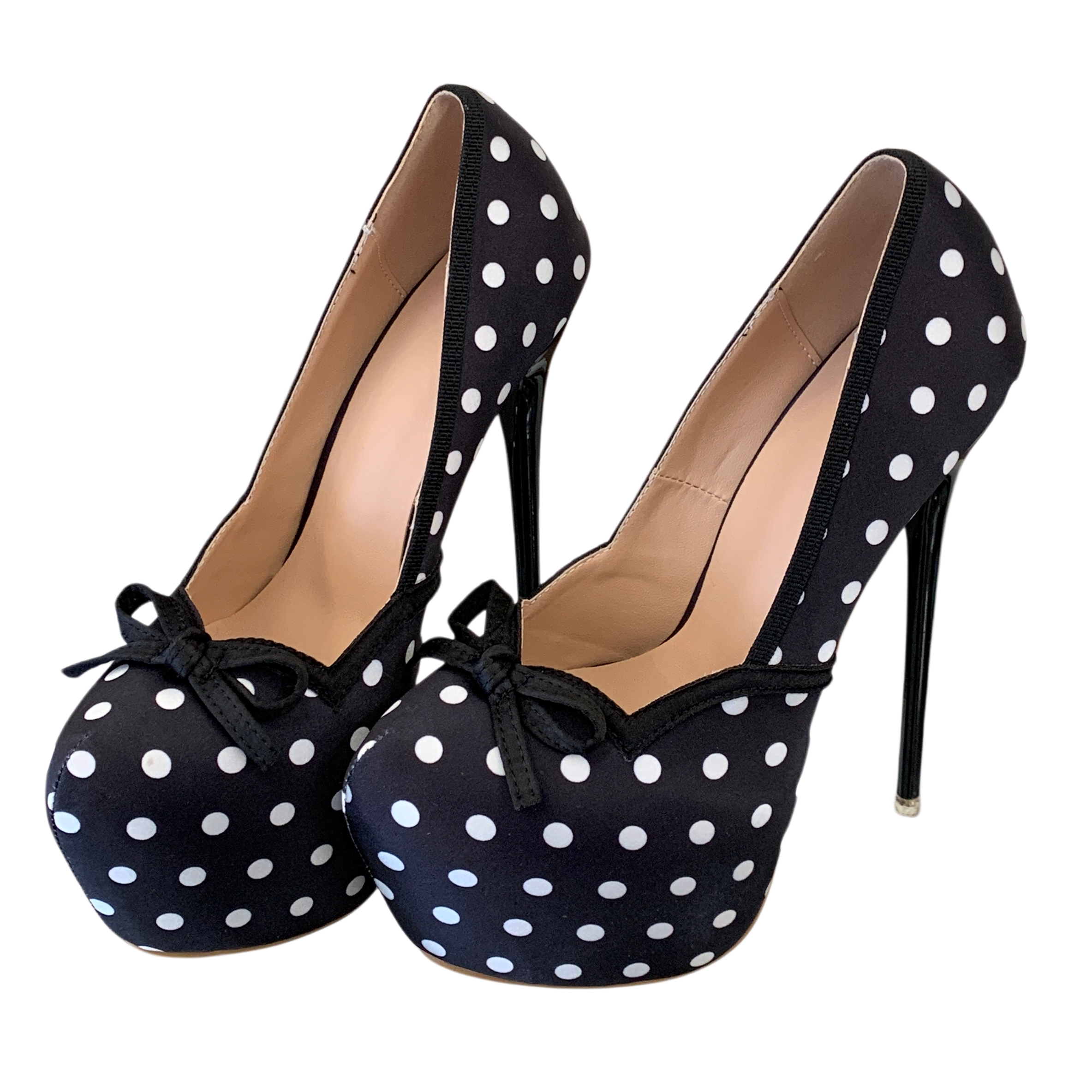 Vintage Black White Polka Dot Platform High Heel Shoes for Women New Bowknot Shallow Mouth Single Shoes Ultra High Heel Sexy Women - Image 5