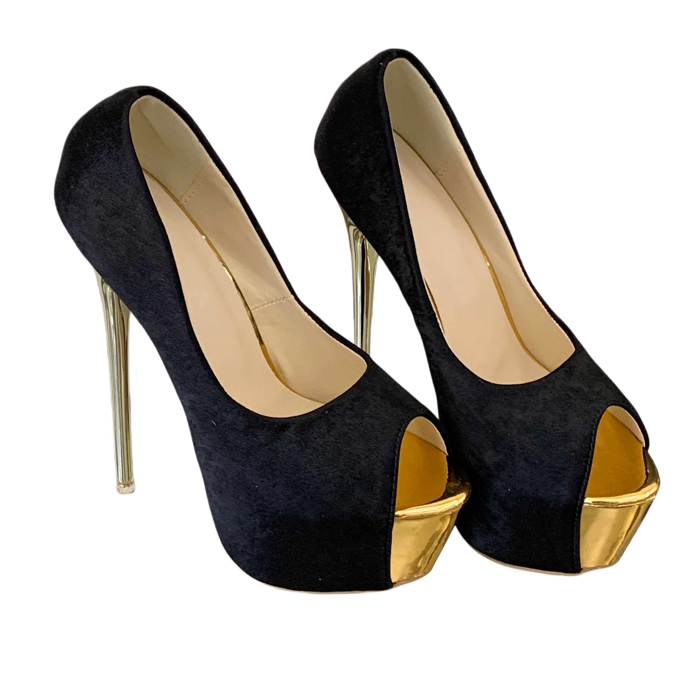 Women's 16cm High Heel Peep Toe Shoes Gold Platform Stiletto Nightclub Stage Velvet - Image 5