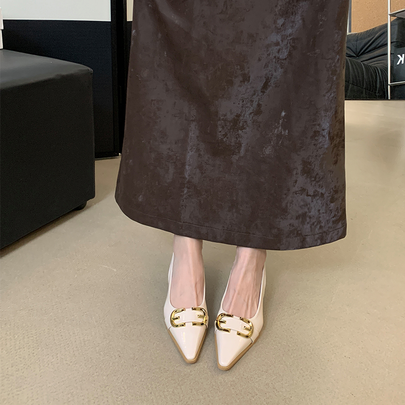 Women's 2024 Spring New Style Pointed Toe Half Slipper Sandals with Ankle Strap, Closed Toe, Low Heel, Korean Fashion, Solid Color, for Young Women - Image 3