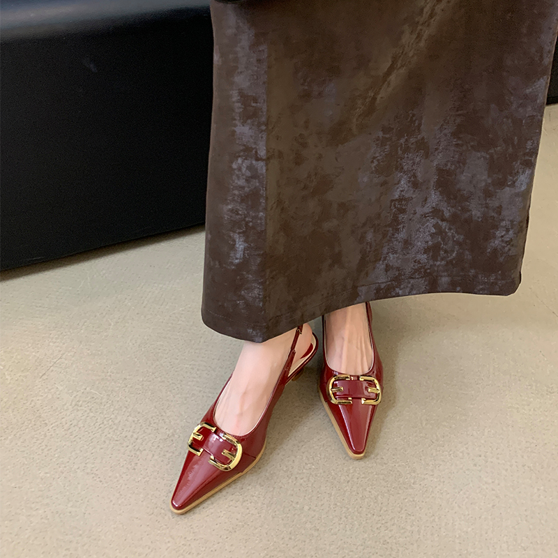 Women's 2024 Spring New Style Pointed Toe Half Slipper Sandals with Ankle Strap, Closed Toe, Low Heel, Korean Fashion, Solid Color, for Young Women - Image 4
