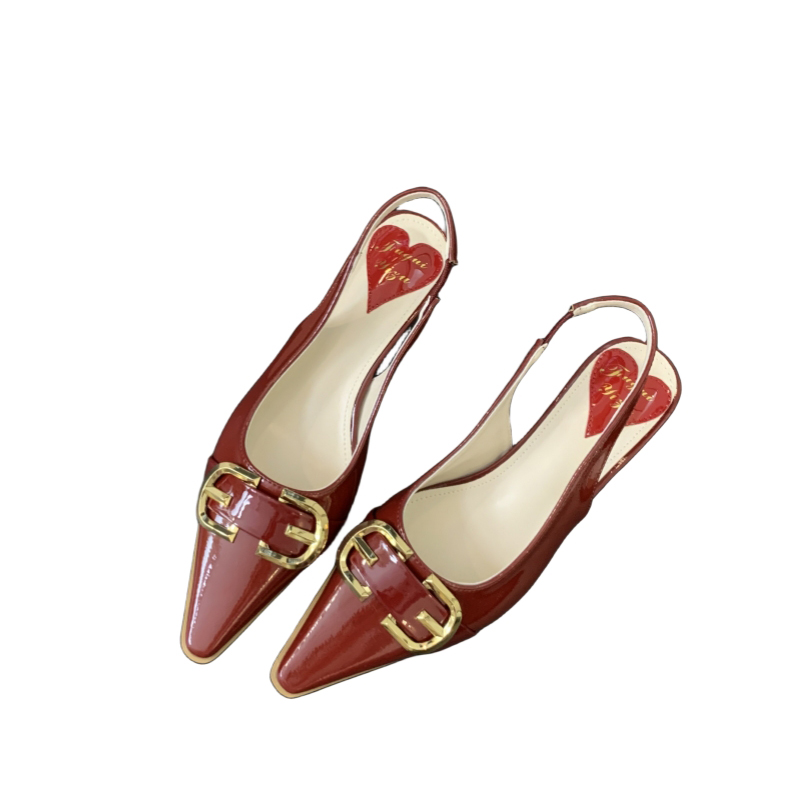 Women's 2024 Spring New Style Pointed Toe Half Slipper Sandals with Ankle Strap, Closed Toe, Low Heel, Korean Fashion, Solid Color, for Young Women - Image 5