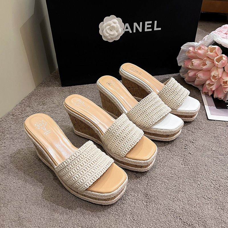 Women's Platform Wedge Sandals Summer Woven Straw Roman Slippers Non-slip Thick Sole Open Toe - Image 3