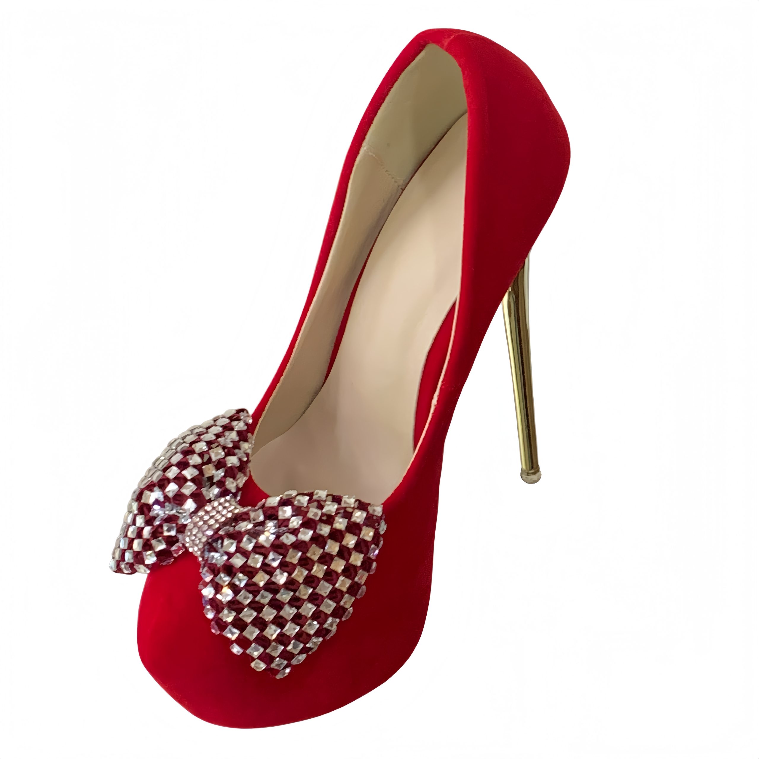 Women's Rhinestone Bow Platform High Heel Shoes with Waterproof Wedge, Thin Heel, Round Toe, Sizes 34-45 - Image 5