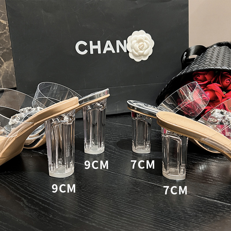 Women's Summer Rhinestone Slippers with Thick Heels 7cm 9cm Comfortable Crystal Chunky Heel - Image 2