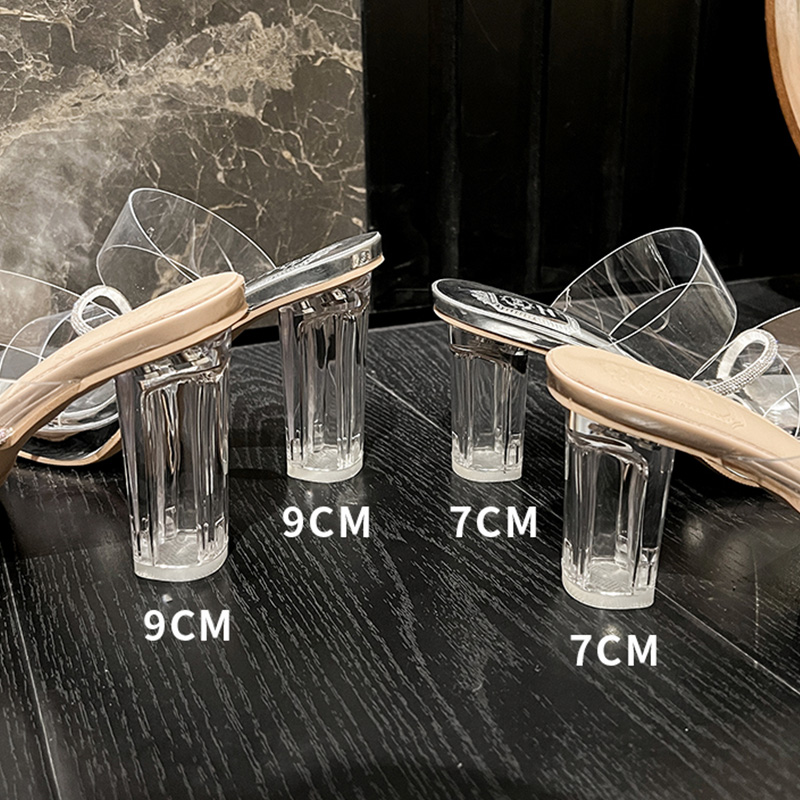Women's Summer Transparent High Heel Slippers with Crystal Chunky Heel and Ankle Strap - Image 2